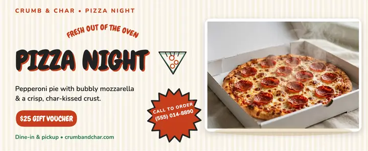 Crumb and Char pizza night voucher template