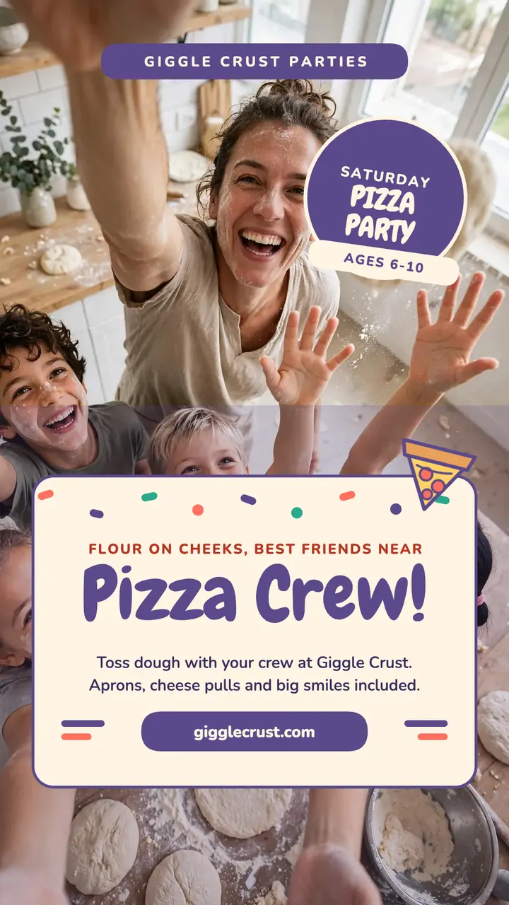 Giggle Crust pizza party selfie story template