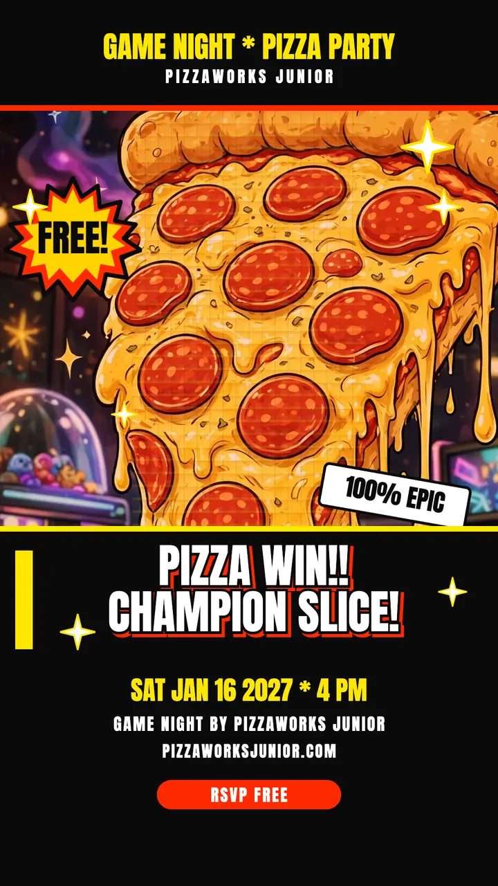 Pizzaworks Junior pizza win meme story template
