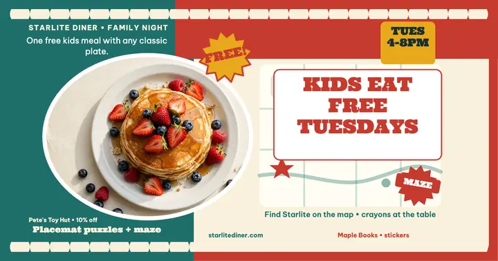 Starlite Diner kids night placemat post template