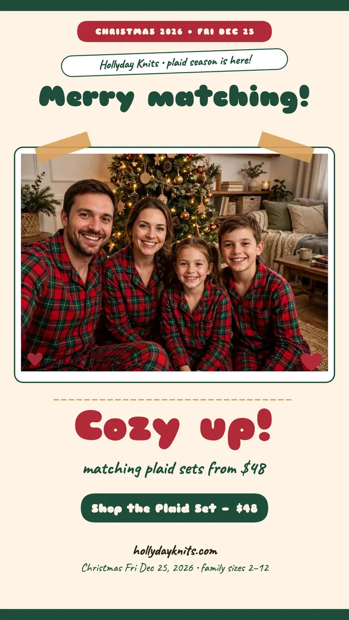 Hollyday Knits plaid pajama Christmas story template