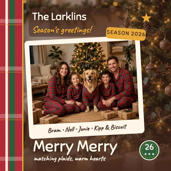 Larklin family plaid pajamas Christmas card template