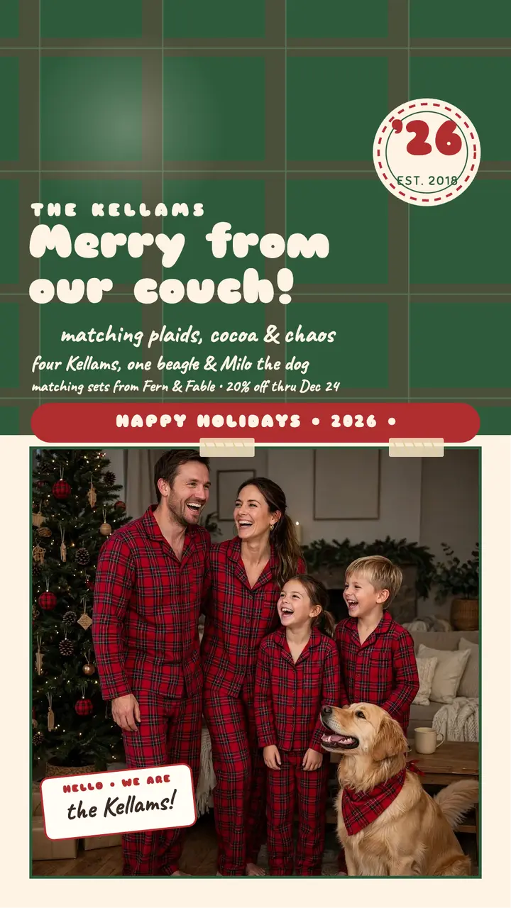 Kellams plaid pajamas Christmas story template