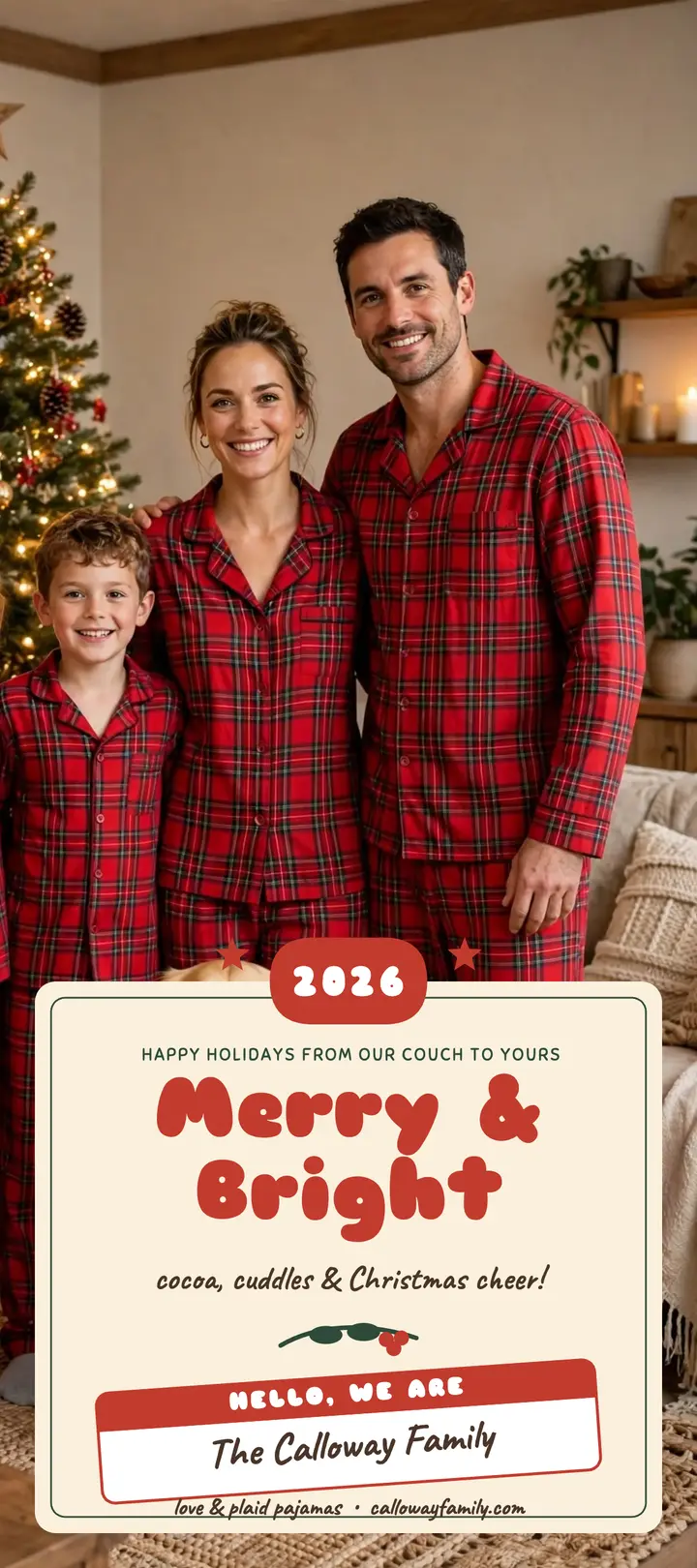 Plaid pajamas family Christmas rack card template