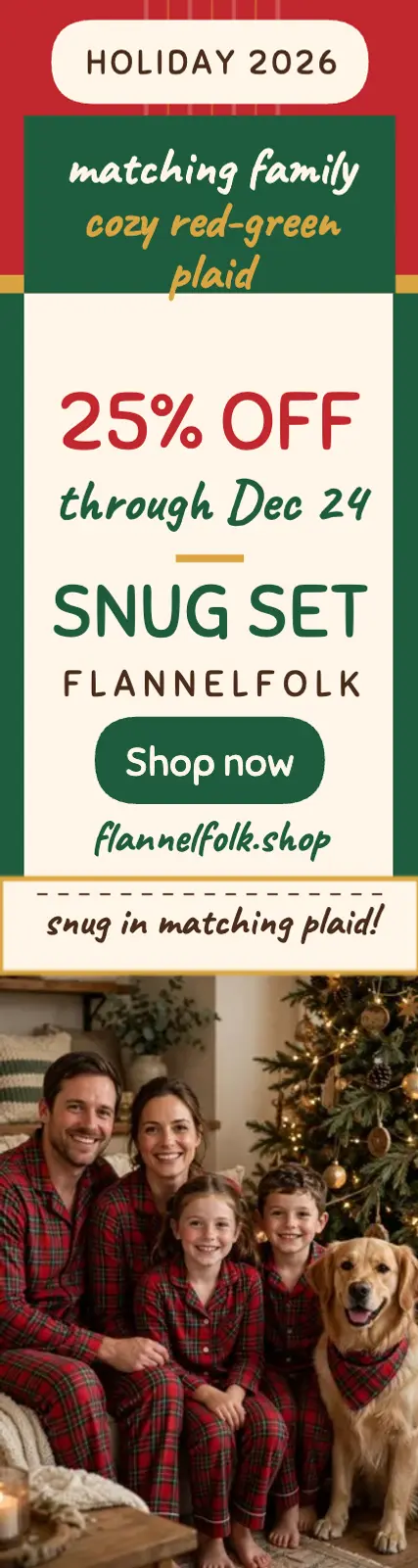 Flannelfolk snug plaid pajamas Christmas sale skyscraper template