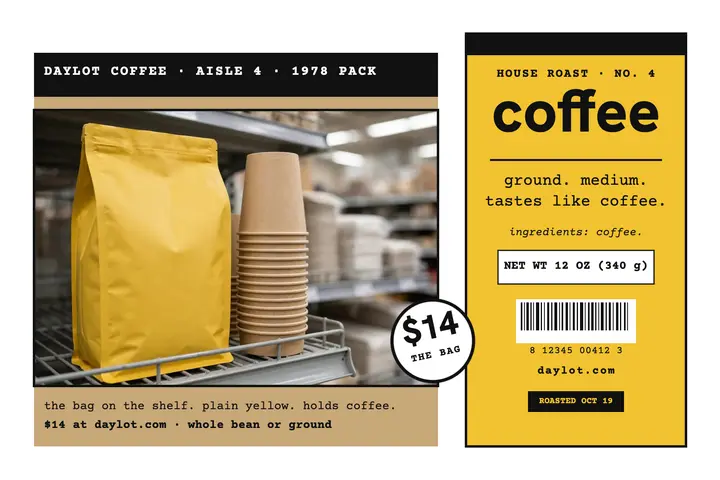 Daylot Coffee plain yellow bag postcard template