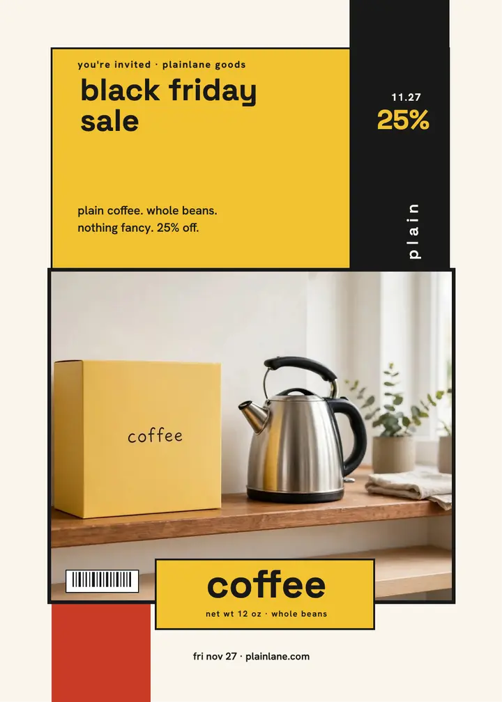 Plainlane Goods Black Friday coffee invitation: black friday sale invitation template