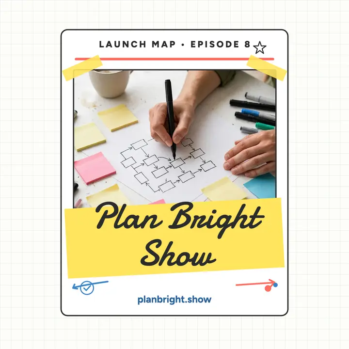 Plan Bright Show launch map podcast cover: business planning podcast cover template