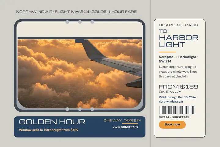 Northwind golden hour flight postcard template