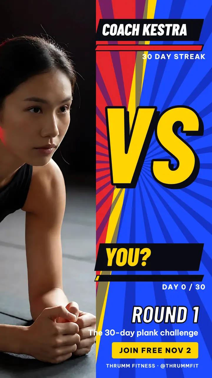 Thrumm Fitness plank challenge versus story template