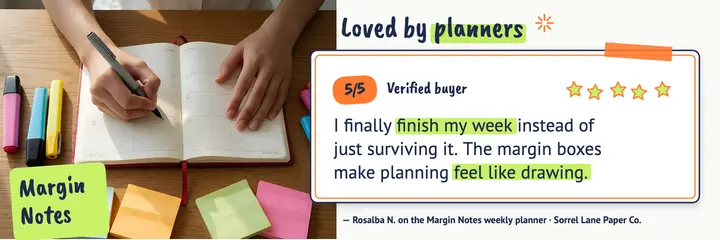 Margin Notes planner customer review header: customer review header template