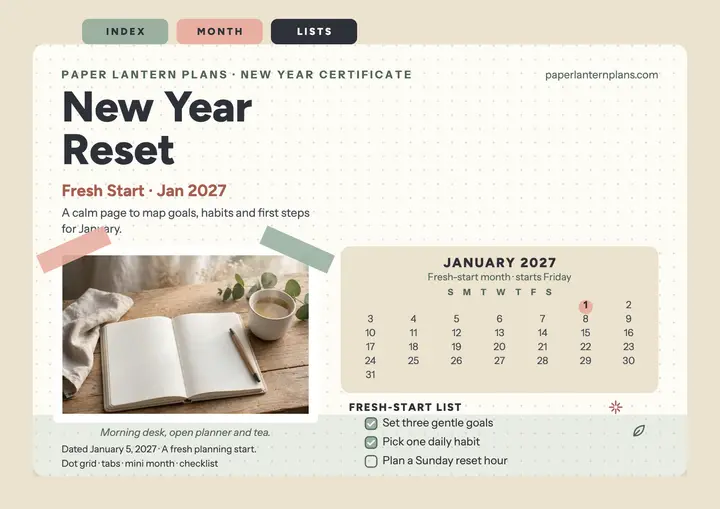 Paper Lantern Plans New Year reset template