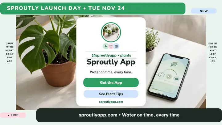 Sproutly plant app launch thumbnail template