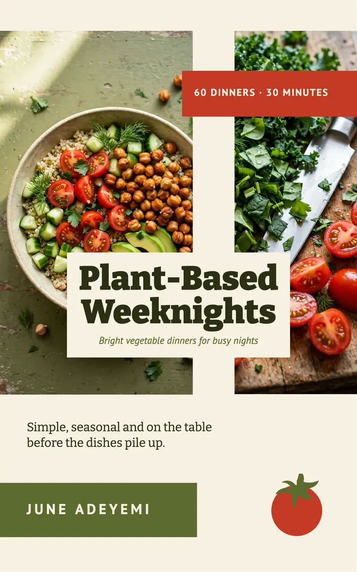 Plant-Based Weeknights cookbook cover template