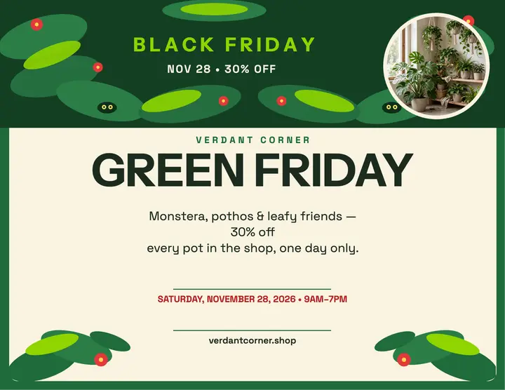 Verdant Corner Green Friday jungle flyer: black friday plant sale flyer template