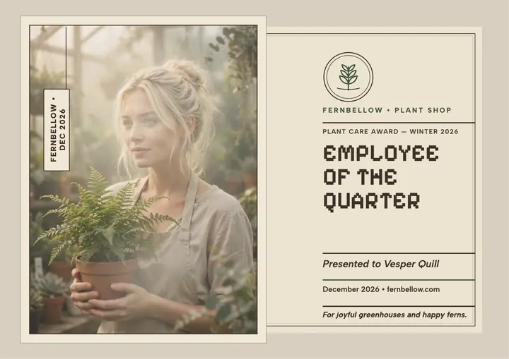 Fernbellow employee of quarter certificate: employee certificate template
