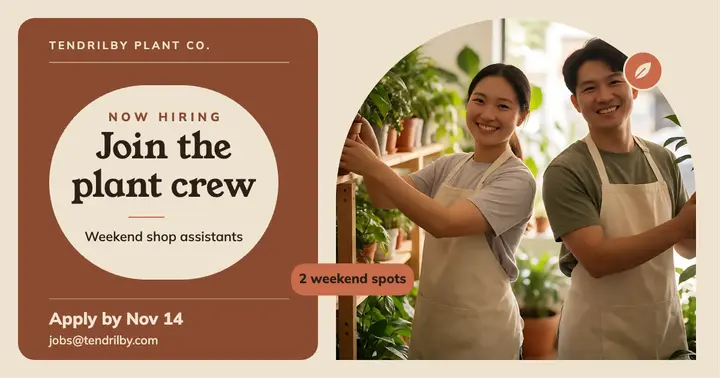 Plant shop weekend assistants hiring post template