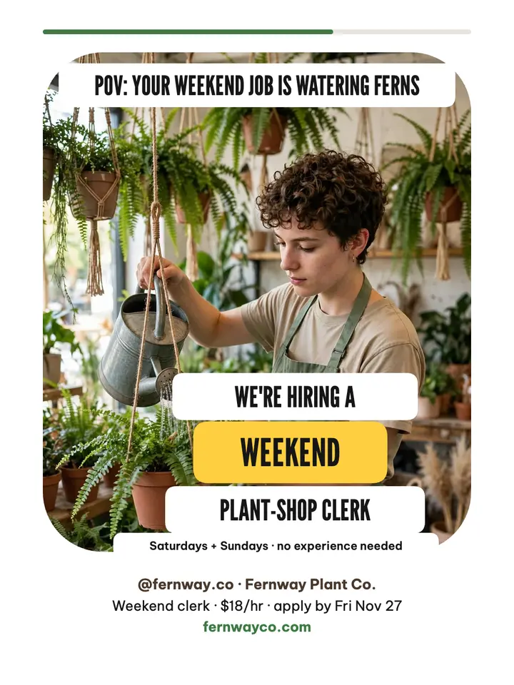 Fernway weekend clerk POV hiring post template