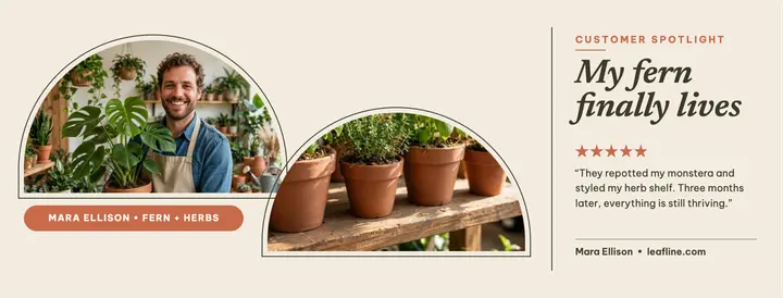 Leafline Plant Shop customer spotlight cover template