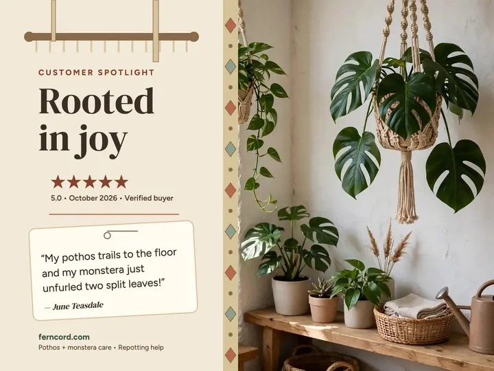 Fern Cord plant customer spotlight slide: plant shop review template