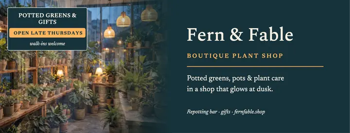 Fern and Fable plant shop window cover template