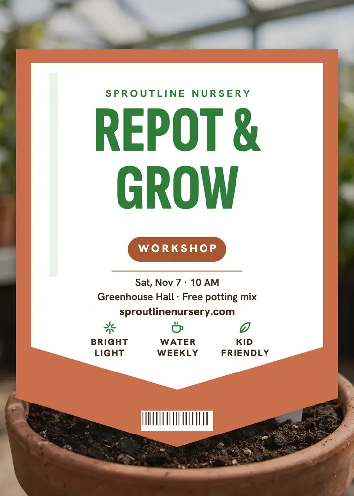 Repot and Grow workshop plant tag invitation template