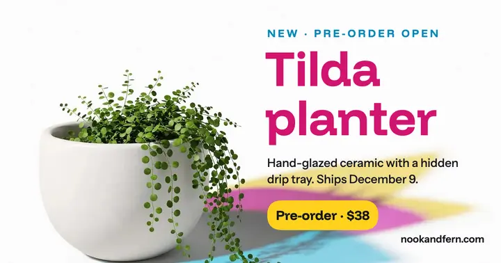 Tilda planter pre-order Facebook post: product pre-order facebook post template