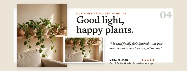 Fern and Ember planter spotlight cover template