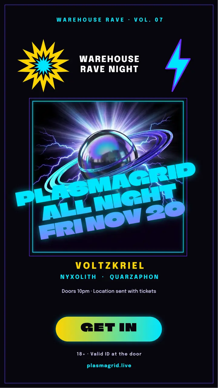 Plasmagrid warehouse rave night story template