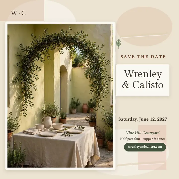 Wrenley and Calisto plaster courtyard save the date template