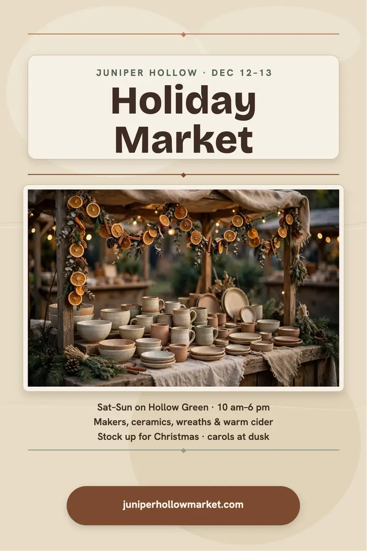 Juniper Hollow Holiday Market plaster poster template