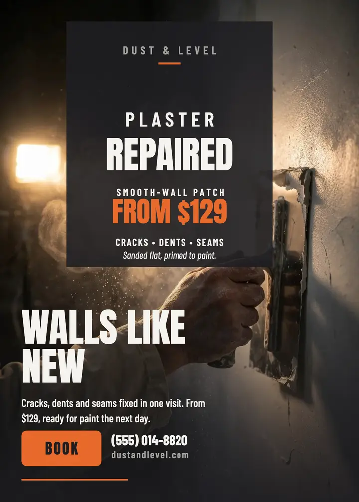 Dust and Level plaster repair promo invite template
