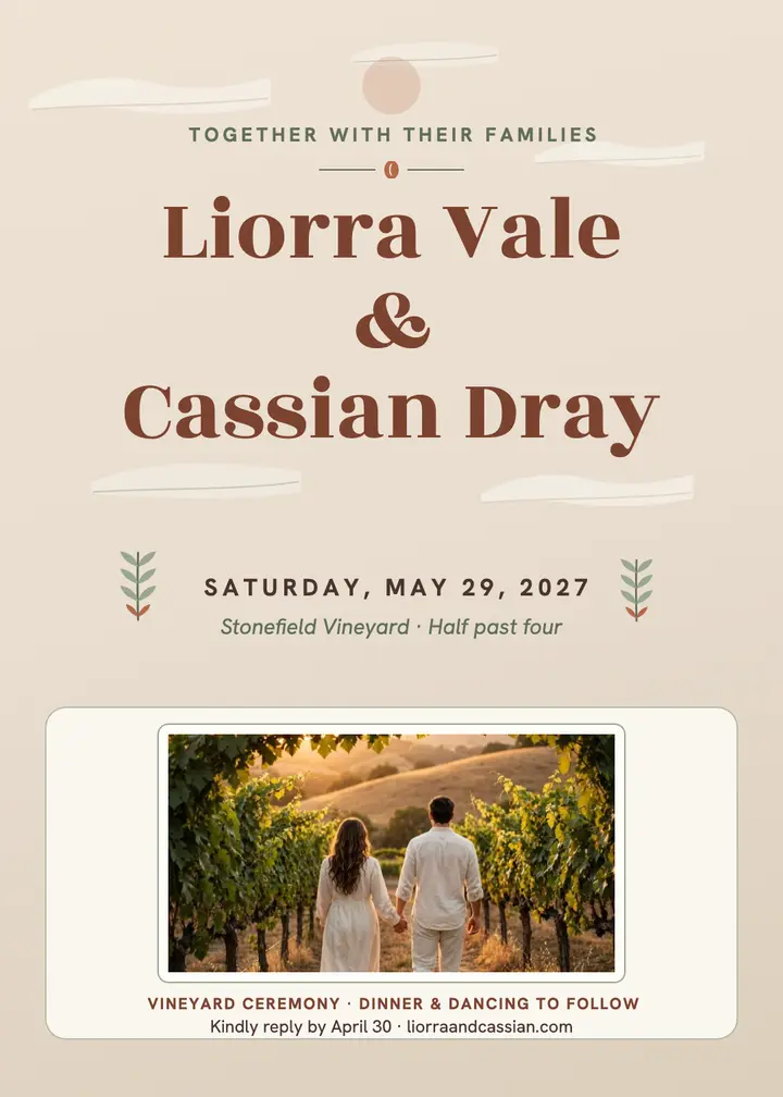 Liorra and Cassian vineyard invitation template