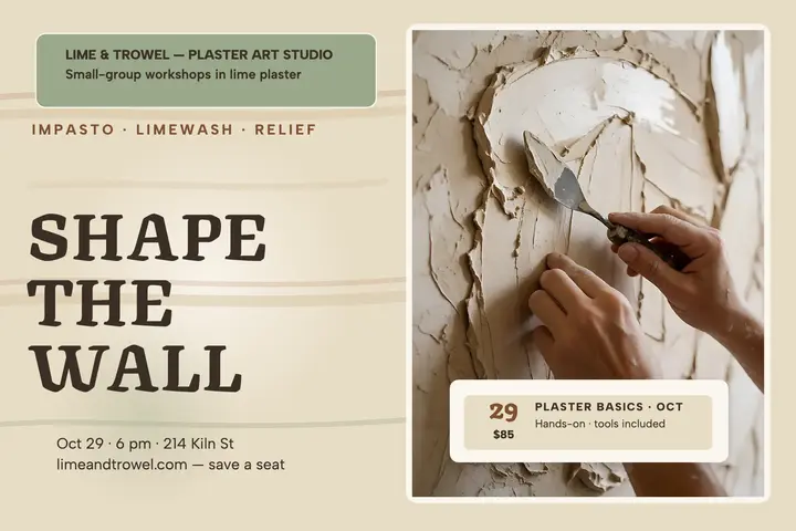 Lime and Trowel plaster workshop postcard: plaster workshop postcard template