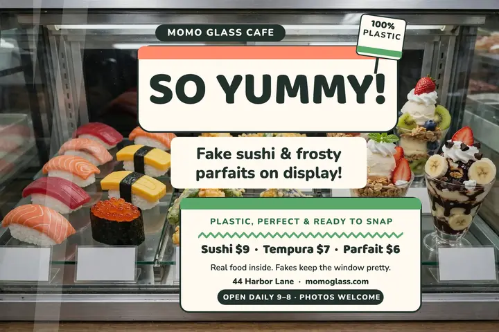 Momo Glass Cafe plastic food postcard template