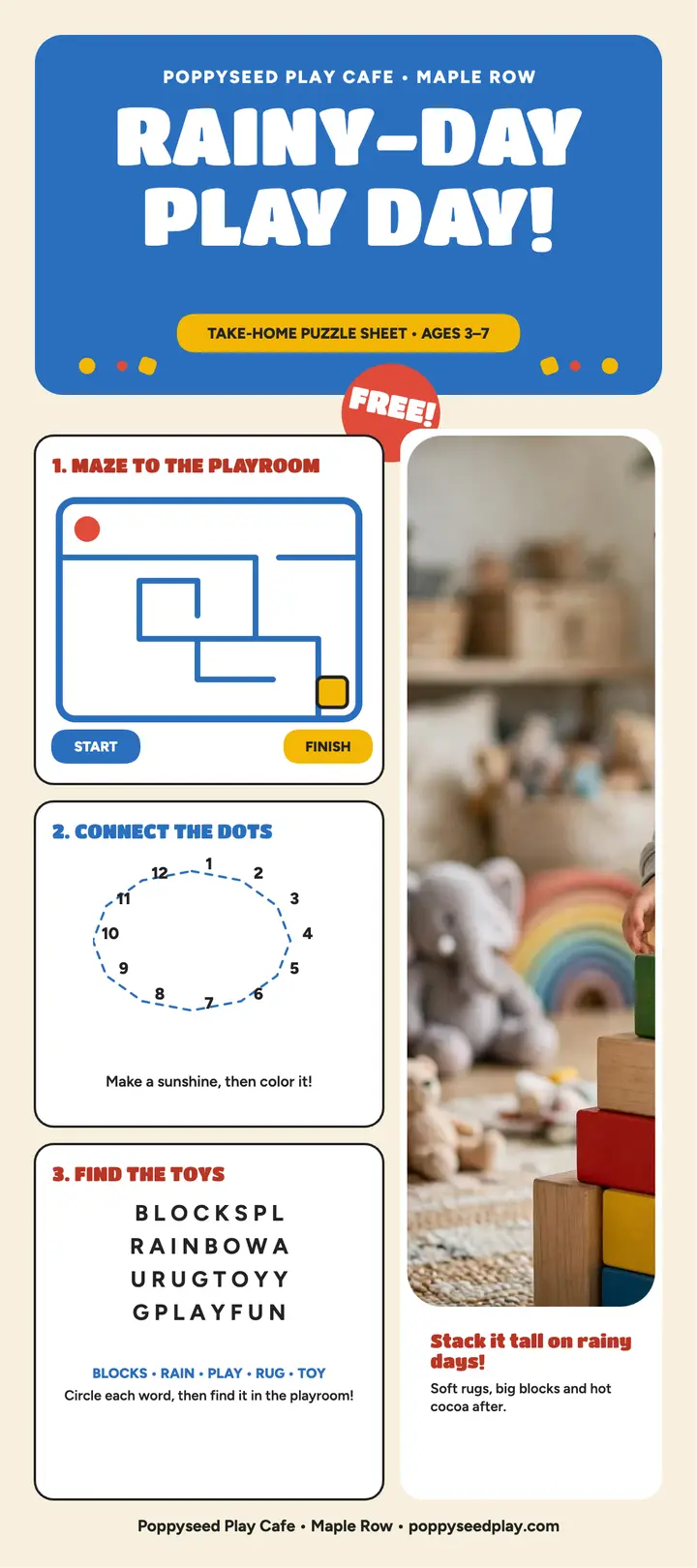 Poppyseed rainy-day puzzle sheet template