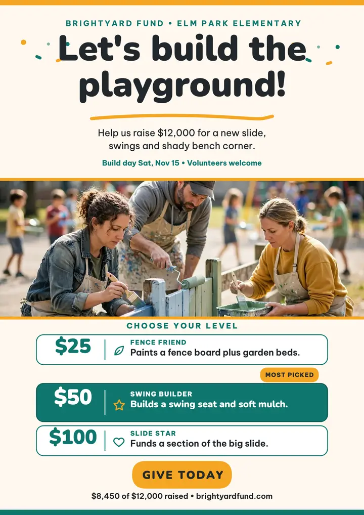 Brightyard playground build fundraiser template