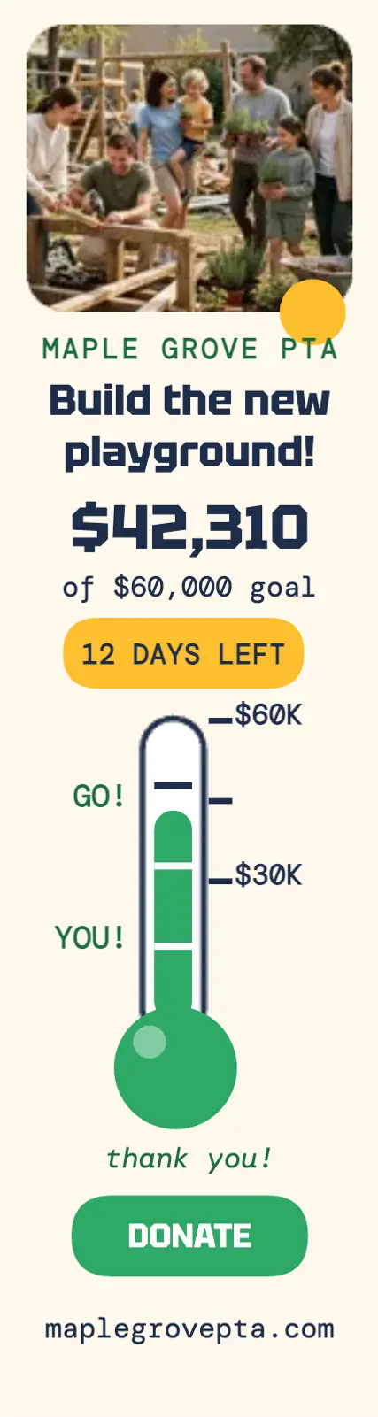 Maple Grove playground fund tracker ad: playground fundraiser ad template