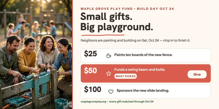 Maple Grove playground fundraiser tiers post template