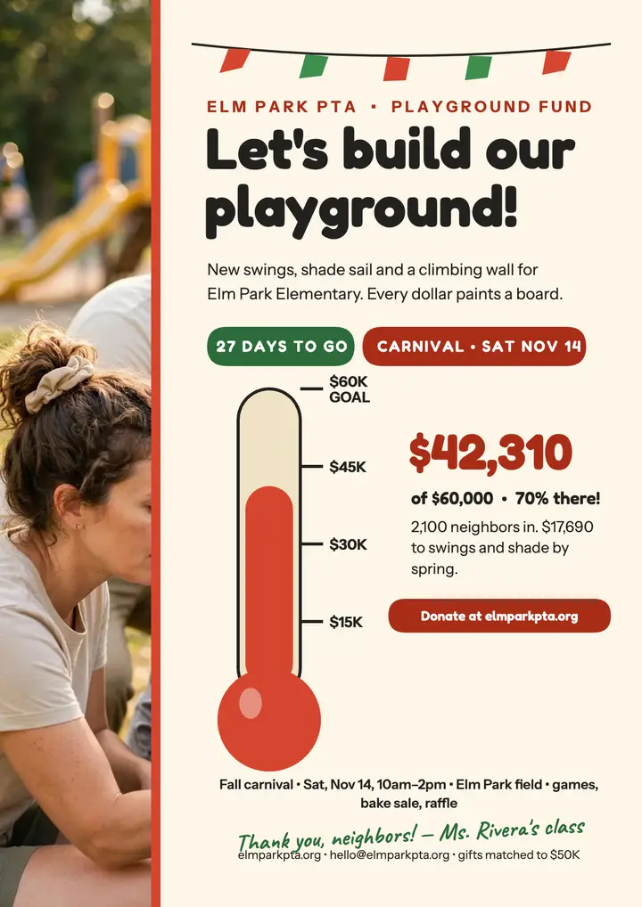 Elm Park playground fundraiser flyer template