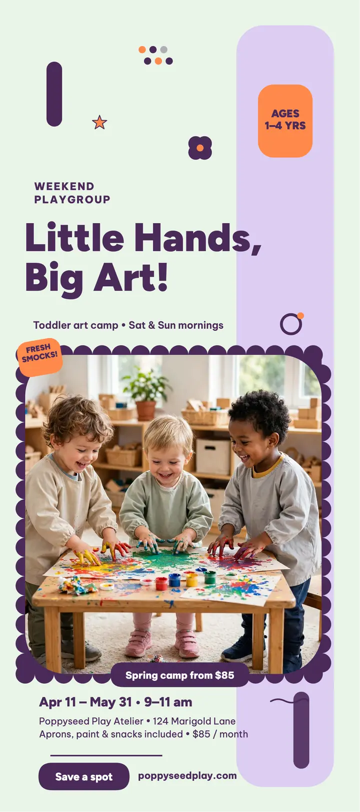 Poppyseed Play weekend playgroup rack card template