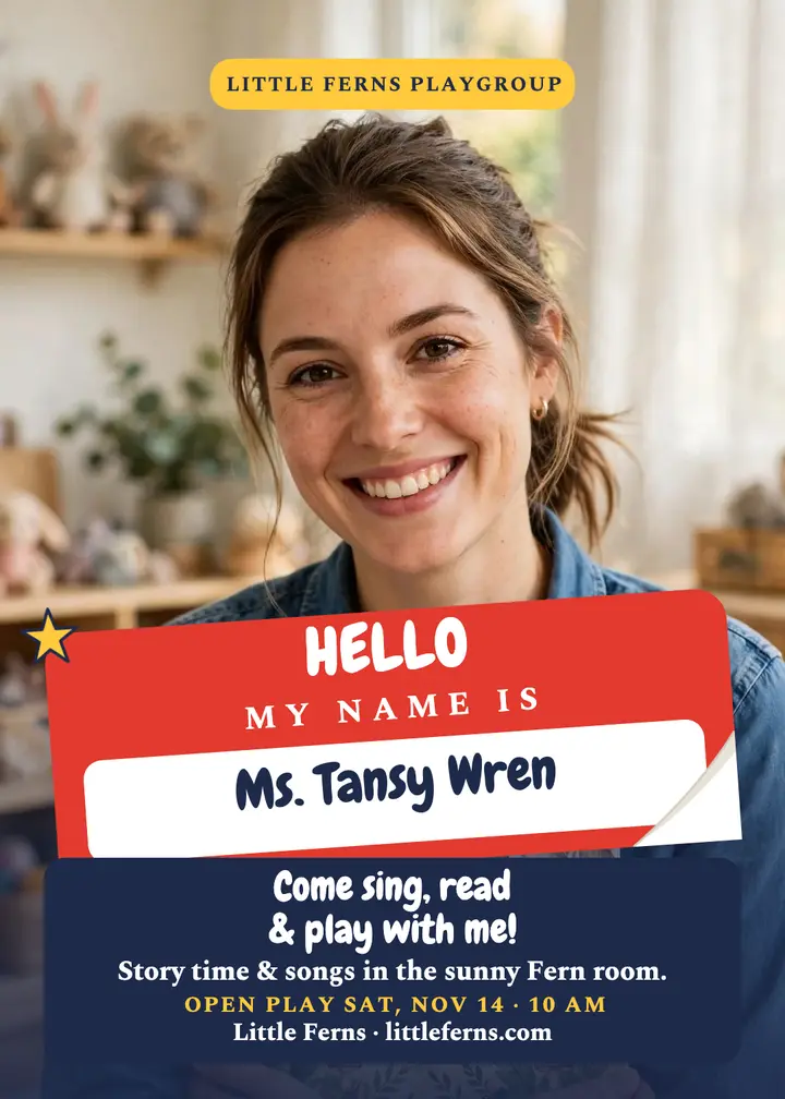 Little Ferns playgroup hello tag invite template