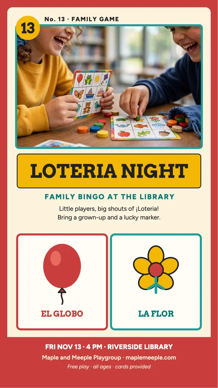 Maple and Meeple loteria night story template