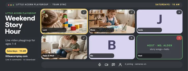 Little Acorn weekend story hour video grid template