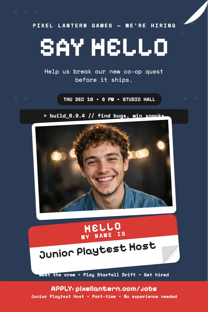 Pixel Lantern playtest host hiring poster template