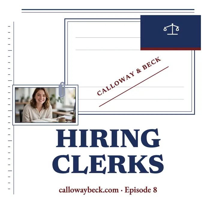 Hiring Clerks law podcast cover, filing page template