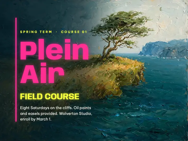 Wolverton Studio plein air course slide, neon over oil template