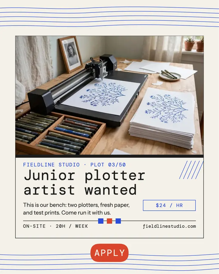 Fieldline Studio junior plotter artist post: hiring post template
