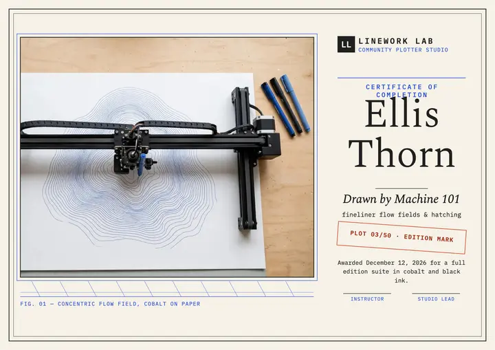 Linework Lab plotter course certificate template
