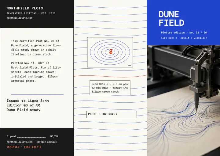 Dune Field plotter edition certificate template